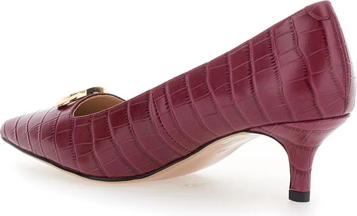 Bordeaux Pumps With Low Stiletto Heel And Embissed Crocodile Effect In Leather Woman - Image 3
