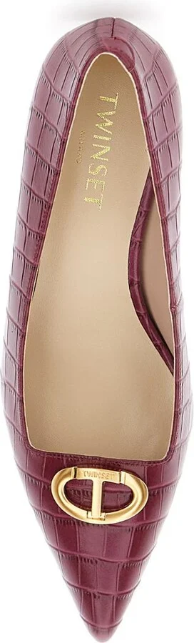 Bordeaux Pumps With Low Stiletto Heel And Embissed Crocodile Effect In Leather Woman - Image 4