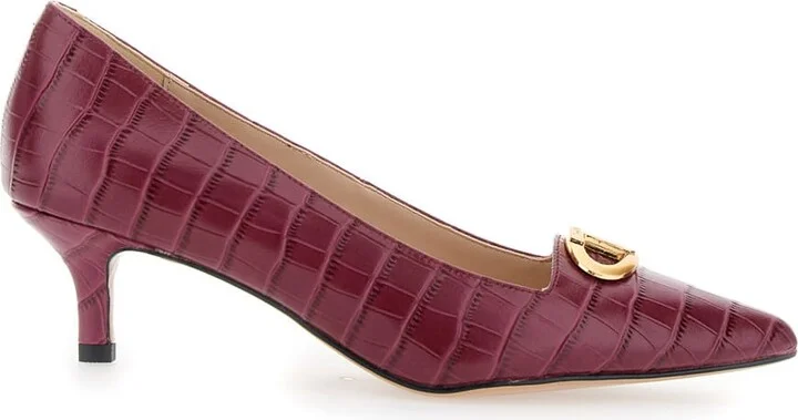 Bordeaux Pumps With Low Stiletto Heel And Embissed Crocodile Effect In Leather Woman