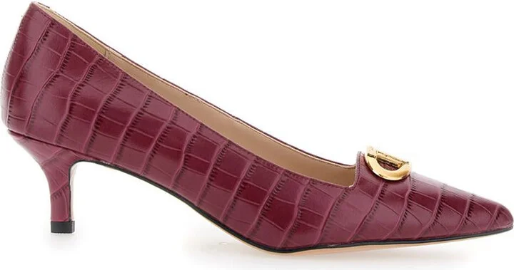 Bordeaux Pumps With Low Stiletto Heel And Embissed Crocodile Effect In Leather Woman