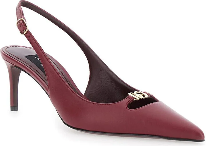 Bordeaux Slingback Pumps With Medium Stiletto Heel And Logo Plaque On The Front In Patent Leather Woman - Image 2