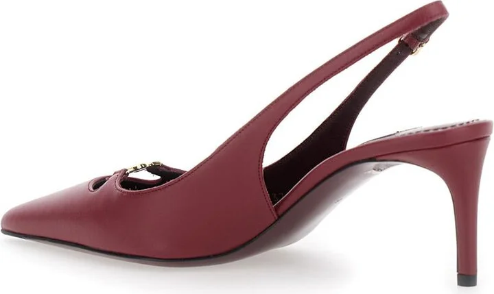 Bordeaux Slingback Pumps With Medium Stiletto Heel And Logo Plaque On The Front In Patent Leather Woman - Image 3