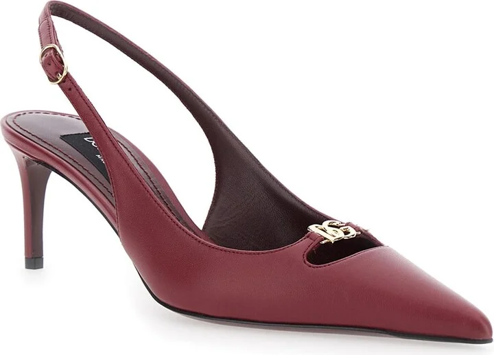 Bordeaux Slingback Pumps With Medium Stiletto Heel And Logo Plaque On The Front In Patent Leather Woman - Image 2