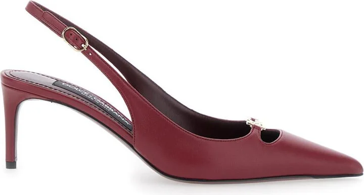 Bordeaux Slingback Pumps With Medium Stiletto Heel And Logo Plaque On The Front In Patent Leather Woman
