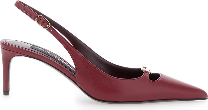 Bordeaux Slingback Pumps With Medium Stiletto Heel And Logo Plaque On The Front In Patent Leather Woman