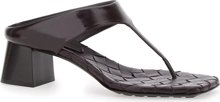 Bordeaux Thong Sandals With Kitten Heel And Sole With Intrecciato Motif In Leather Woman - Image 2