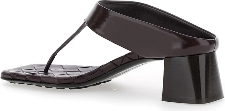 Bordeaux Thong Sandals With Kitten Heel And Sole With Intrecciato Motif In Leather Woman - Image 3