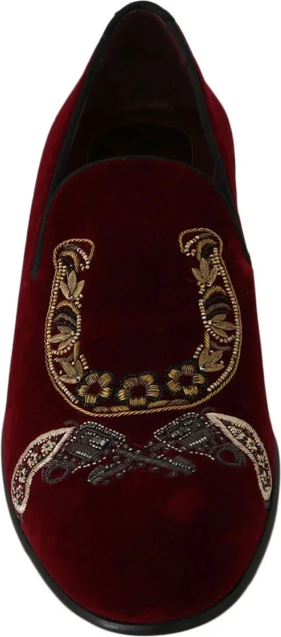 Bordeaux Velvet Loafers Gun Horseshoe Men's Shoes - Image 3