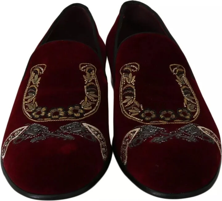 Bordeaux Velvet Loafers Gun Horseshoe Men's Shoes - Image 6