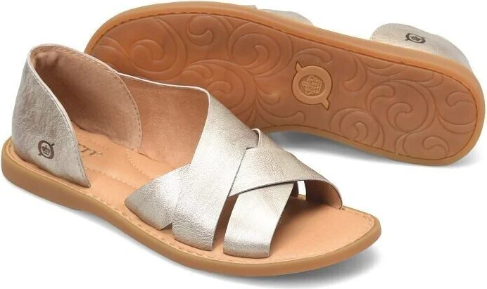 Born Ithica BR0054930 Sandals Womens US 9 Light Gold Leather Asymmetrical FZP486