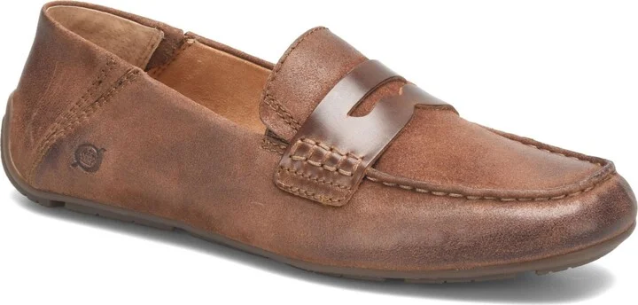 Born Men's Marcel Nubuck Leather Penny Loafers - Rust, Dark Brown Tobacco
