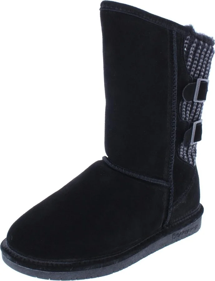 Boshie Womens Suede Knit Mid-Calf Boots