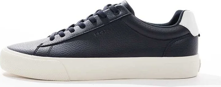 BOSS Aiden logo contrast heel leather sneakers in navy - Image 2