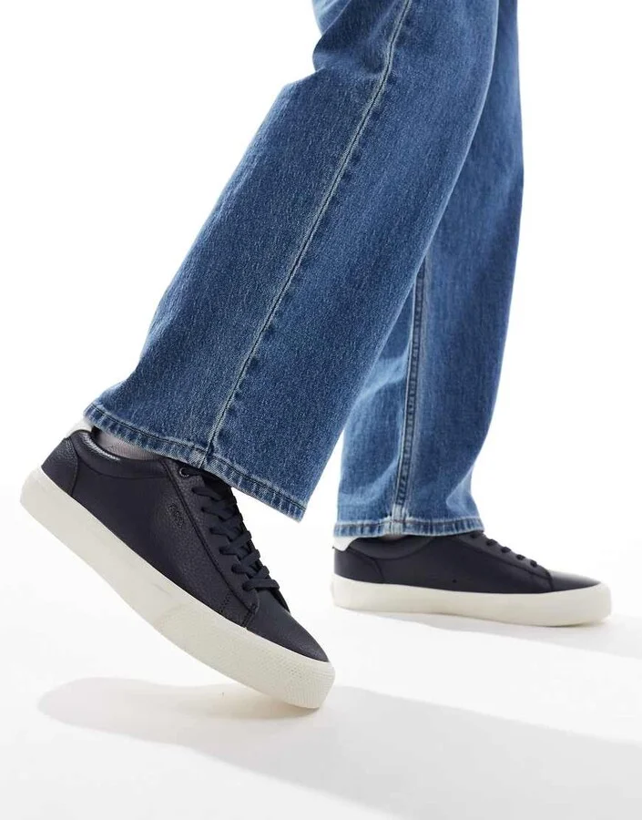 BOSS Aiden logo contrast heel leather sneakers in navy - Image 4