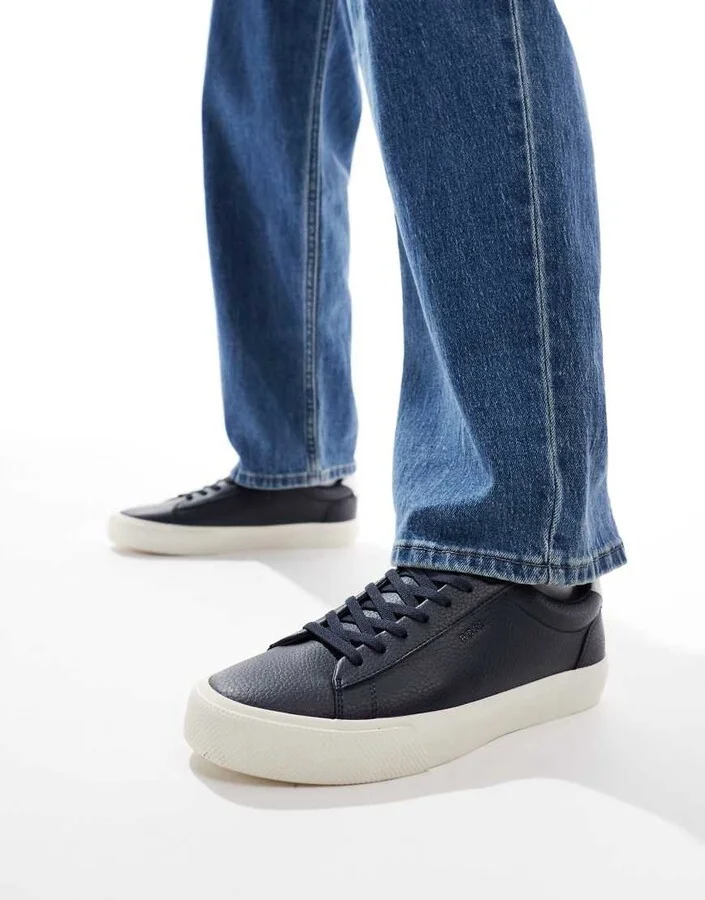 BOSS Aiden logo contrast heel leather sneakers in navy