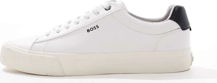 BOSS Aiden logo contrast heel leather sneakers in white - Image 2