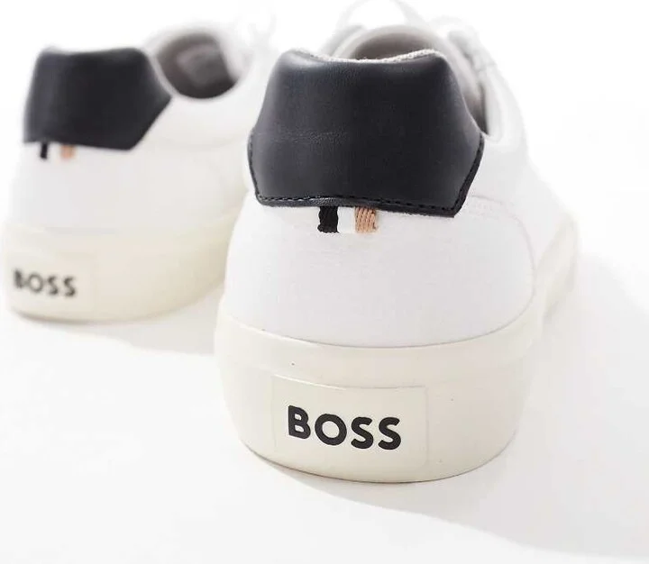 BOSS Aiden logo contrast heel leather sneakers in white - Image 4