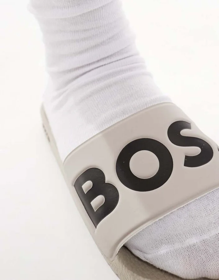 BOSS Aryeh logo pool slides in white/black - Image 2