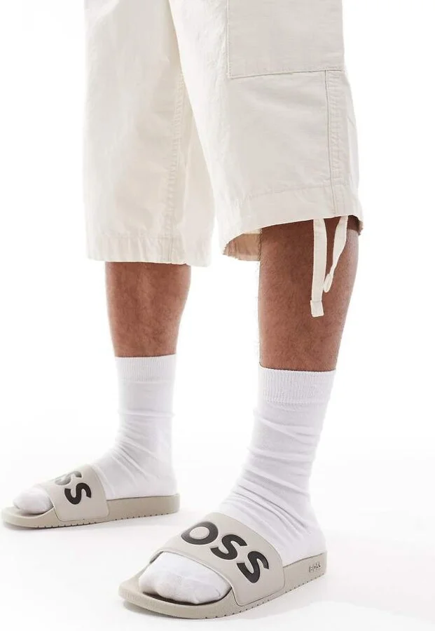 BOSS Aryeh logo pool slides in white/black - Image 3