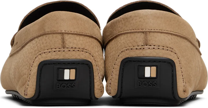 BOSS Beige Logo Embossed Faux-Suede Loafers - Image 2