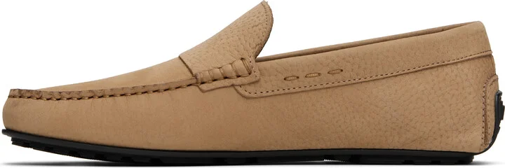 BOSS Beige Logo Embossed Faux-Suede Loafers - Image 3