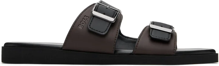 BOSS Black & Brown Pin-Buckle Sandals