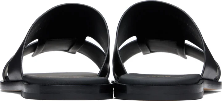 BOSS Black Buffed Leather Sandals - Image 2