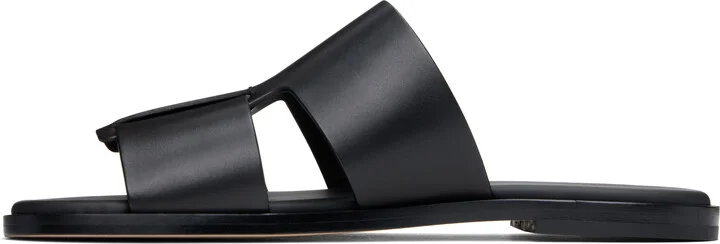 BOSS Black Buffed Leather Sandals - Image 3
