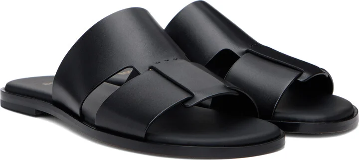 BOSS Black Buffed Leather Sandals - Image 4