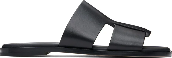 BOSS Black Buffed Leather Sandals