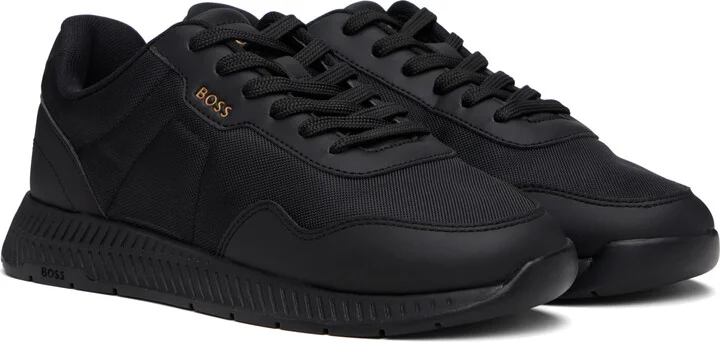 BOSS Black Faux-Leather & Mesh Sneakers - Image 4