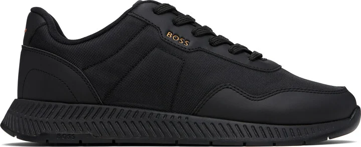 BOSS Black Faux-Leather & Mesh Sneakers