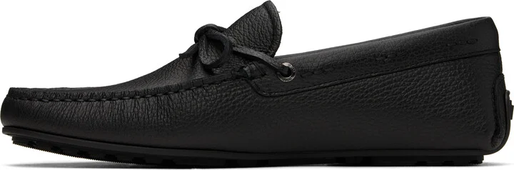 BOSS Black Grained-Leather Driver Sole Loafers - Image 3