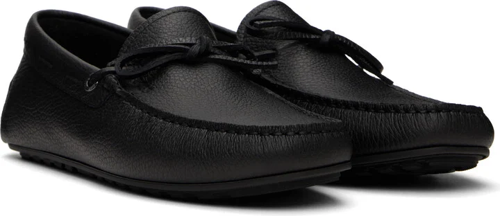 BOSS Black Grained-Leather Driver Sole Loafers - Image 4
