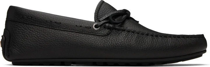 BOSS Black Grained-Leather Driver Sole Loafers