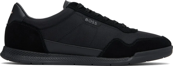 BOSS Black Mixed-Material Lace-Up Sneakers
