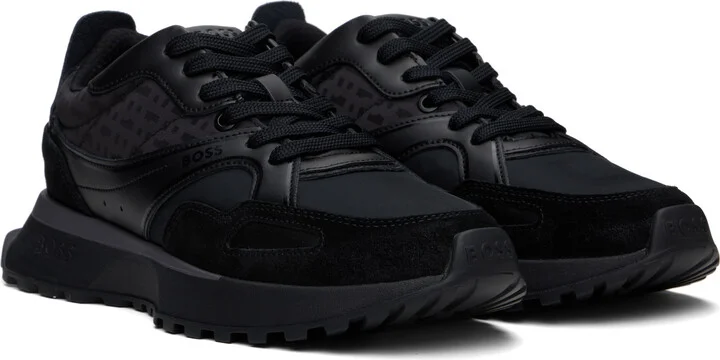 BOSS Black Mixed-Material Mesh & Leather Sneakers - Image 4