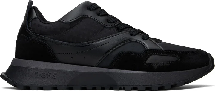 BOSS Black Mixed-Material Mesh & Leather Sneakers