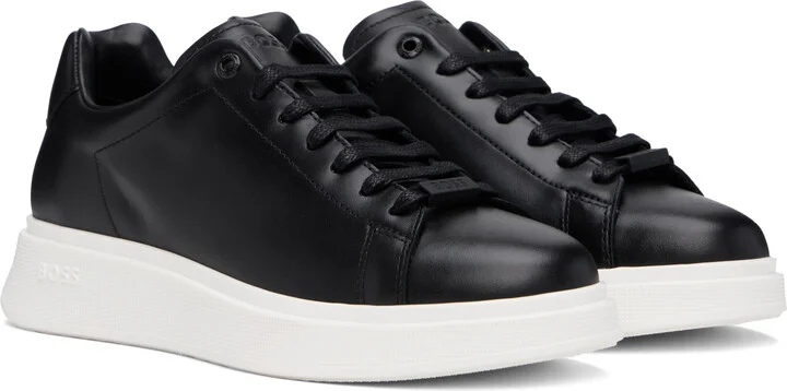 BOSS Black & White Leather Sneakers - Image 4