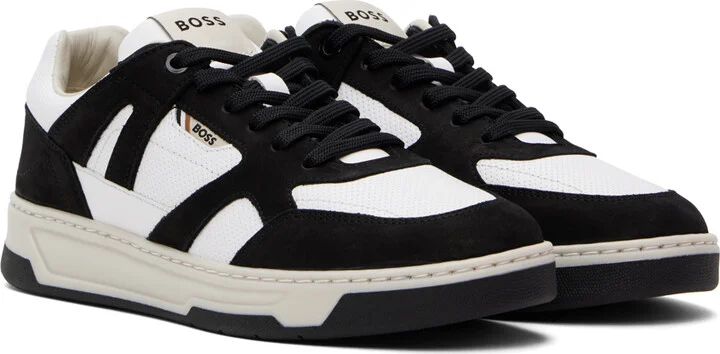 BOSS Black & White Mixed Material Sneakers - Image 4