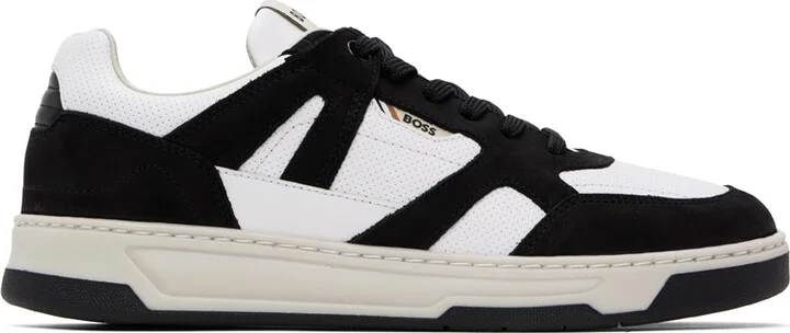 BOSS Black & White Mixed Material Sneakers