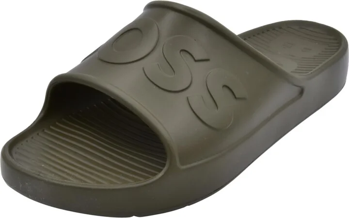 BOSS Bold Logo Vinyl Slide Sandals Garden Moss 9