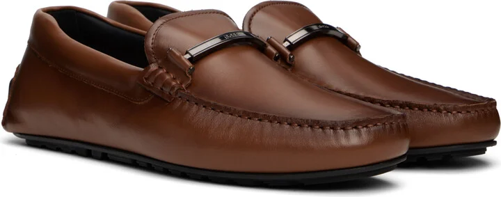 BOSS Brown Logo Faux-Leather Loafers - Image 4