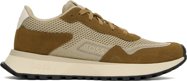 BOSS Brown Mixed Material Sneakers