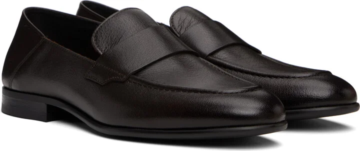 BOSS Brown Tumbled Leather Penny Loafers - Image 4