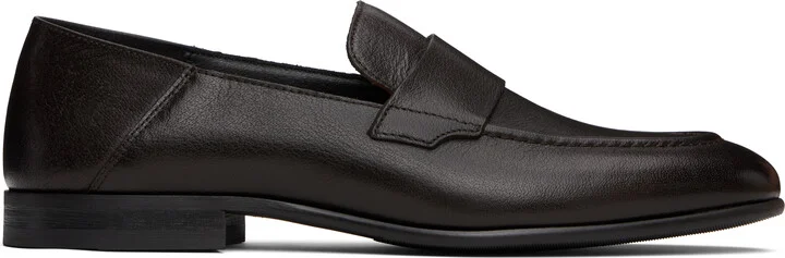 BOSS Brown Tumbled Leather Penny Loafers