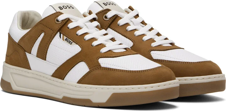 BOSS Brown & White Mixed Material Sneakers - Image 4