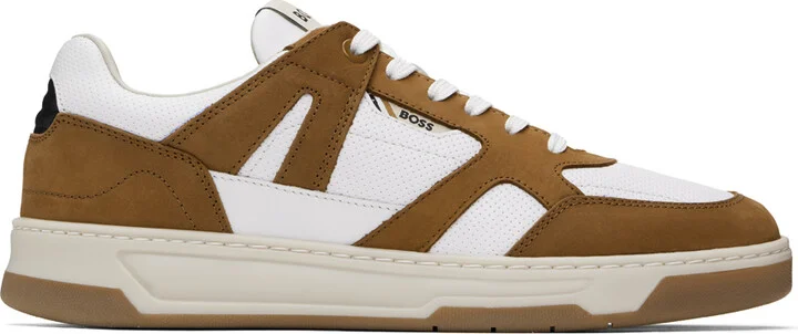 BOSS Brown & White Mixed Material Sneakers