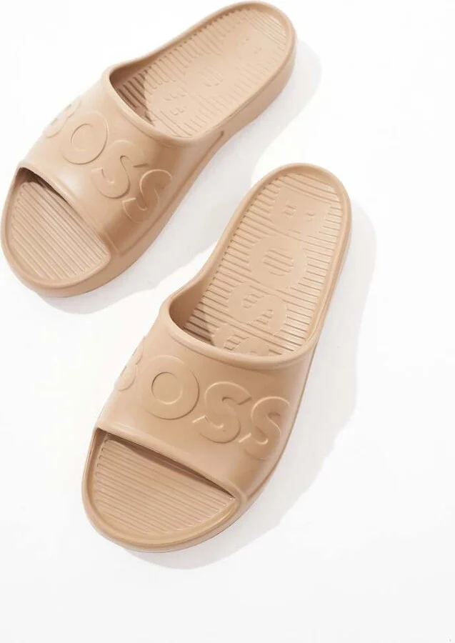 BOSS Dario embossed logo moulded slides in tan - Image 4