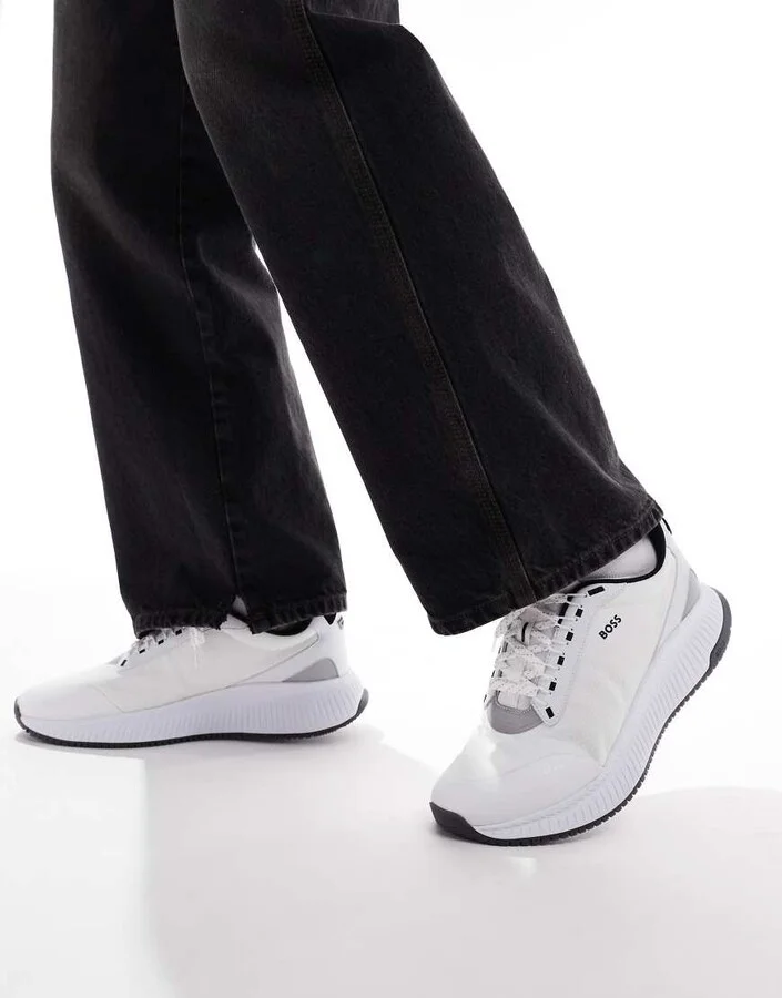 BOSS Evo logo knit running sneakers in white - Image 3